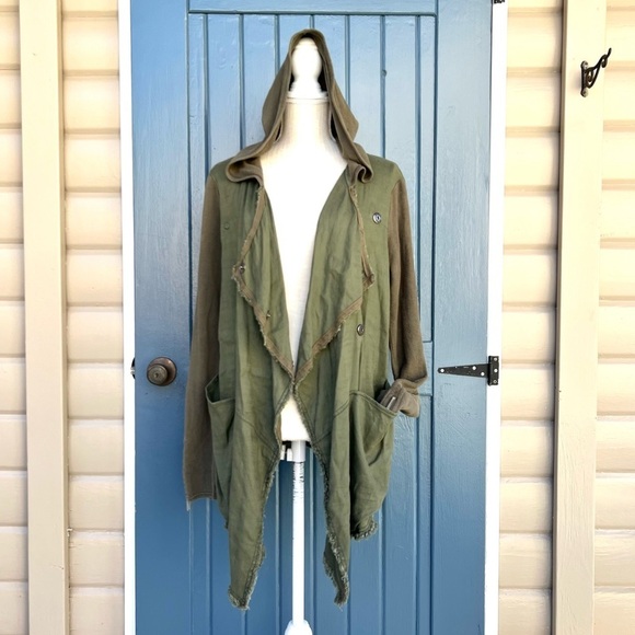 Free People Over Size Asymmetrical Olive Green Snap Hoodie Women Size Sm… - Picture 2 of 10